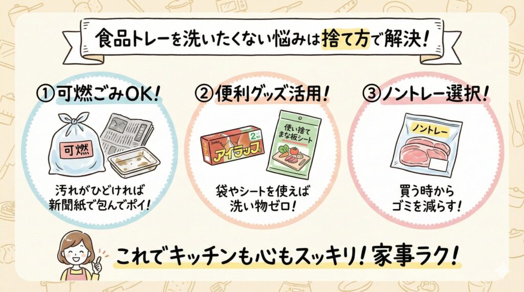 食品トレーを洗いたくない悩みは捨て方で解決！可燃ごみを賢く使う方法